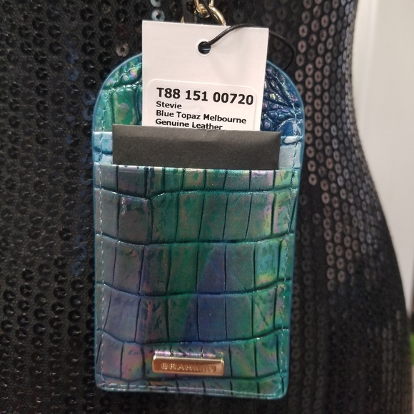 SOLD! NWT!Brahmin Stevie Blue Topaz Croc Embossed Leather ID Card Case Lanyard - Picture 8 of 15